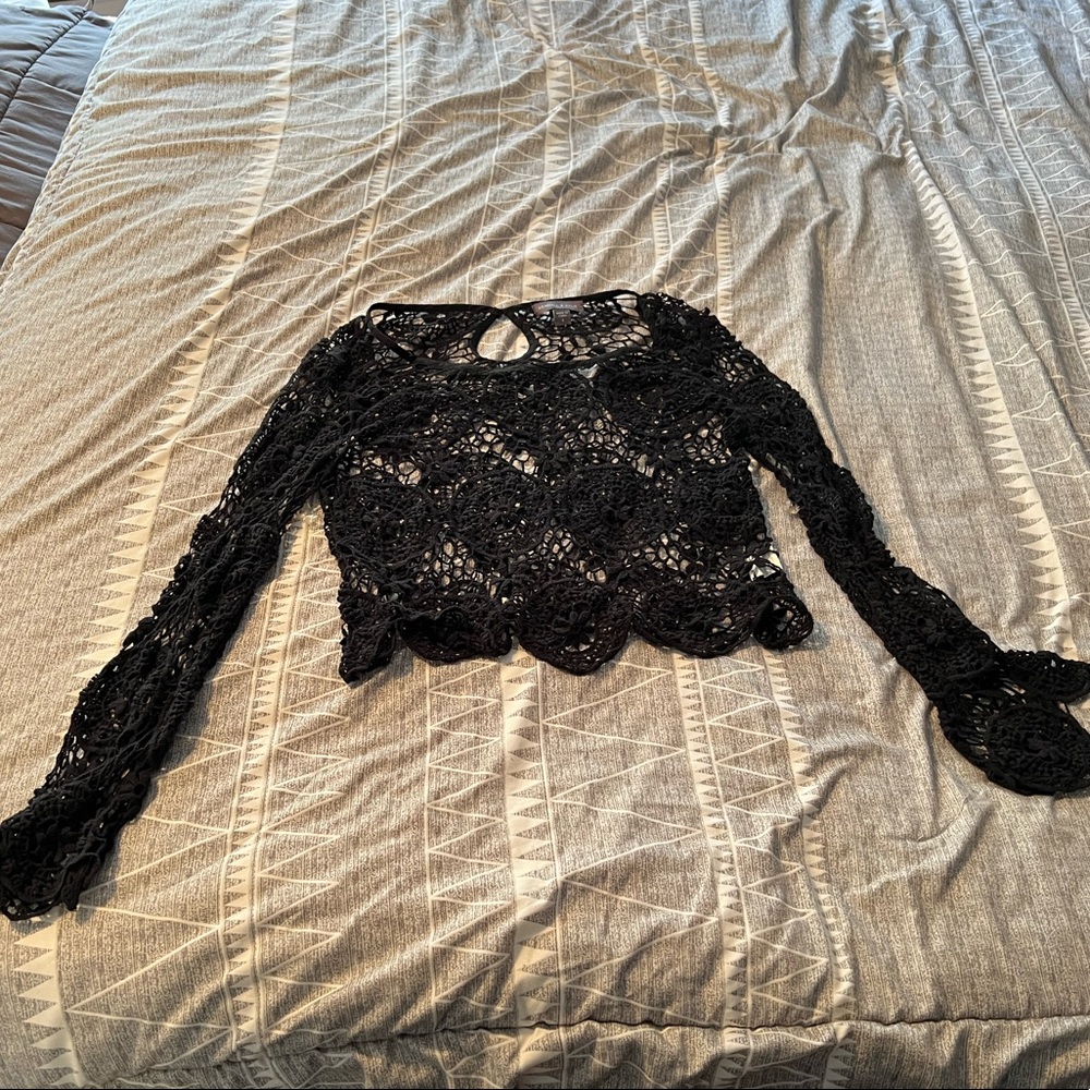 Kendall and Kylie Crocheted Long Sleeve Shirt / Swim Cover Up